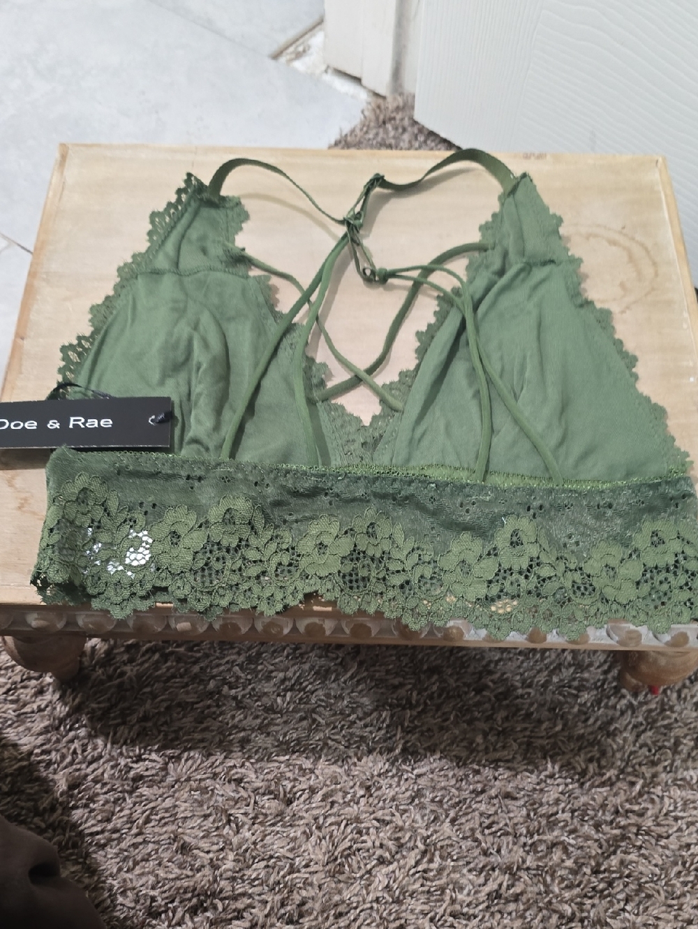 Doe & Rae Green Lace Bralette with Strappy Back